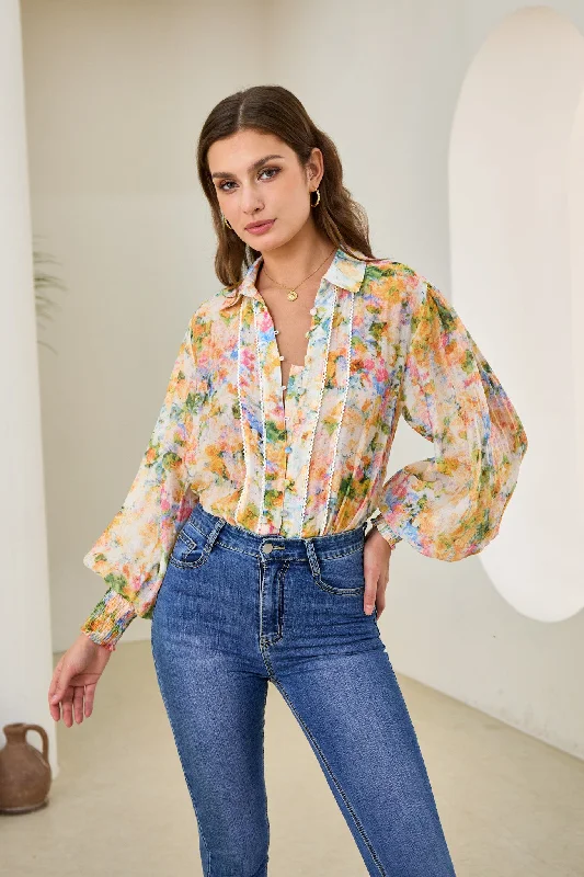 Elysia Yellow Floral Balloon Sleeve Blouse