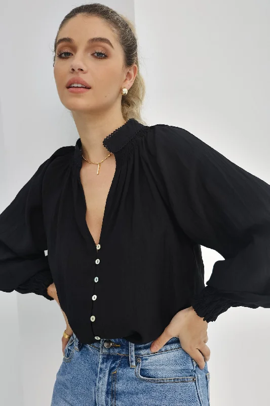 Erisa Black Balloon Sleeve Blouse