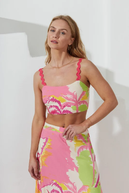 Paradisio Pink Tropical Ric Rac Crop Top