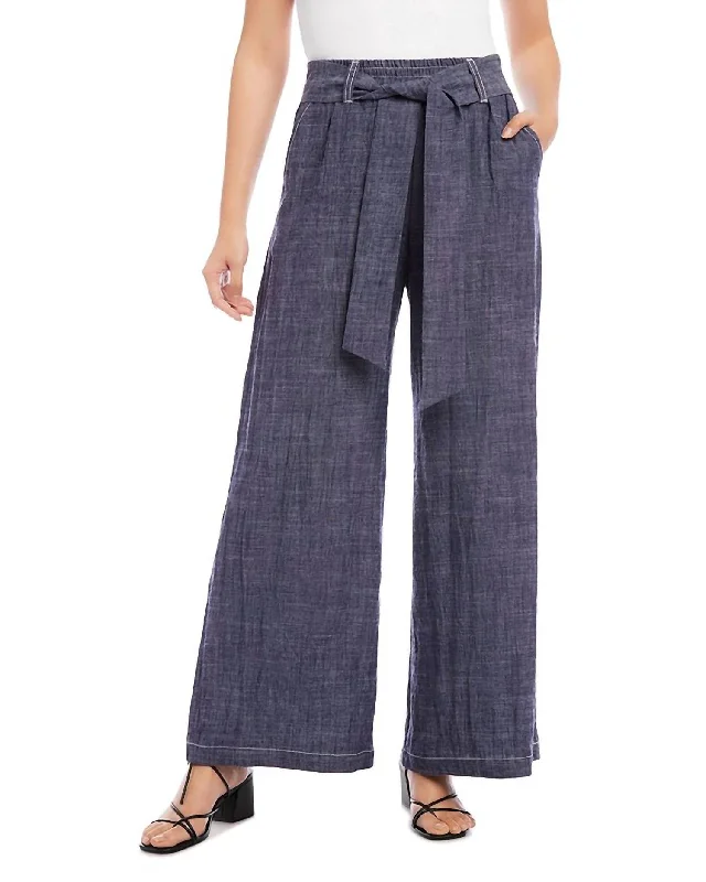 Belted Wide Leg Pant In Indigo