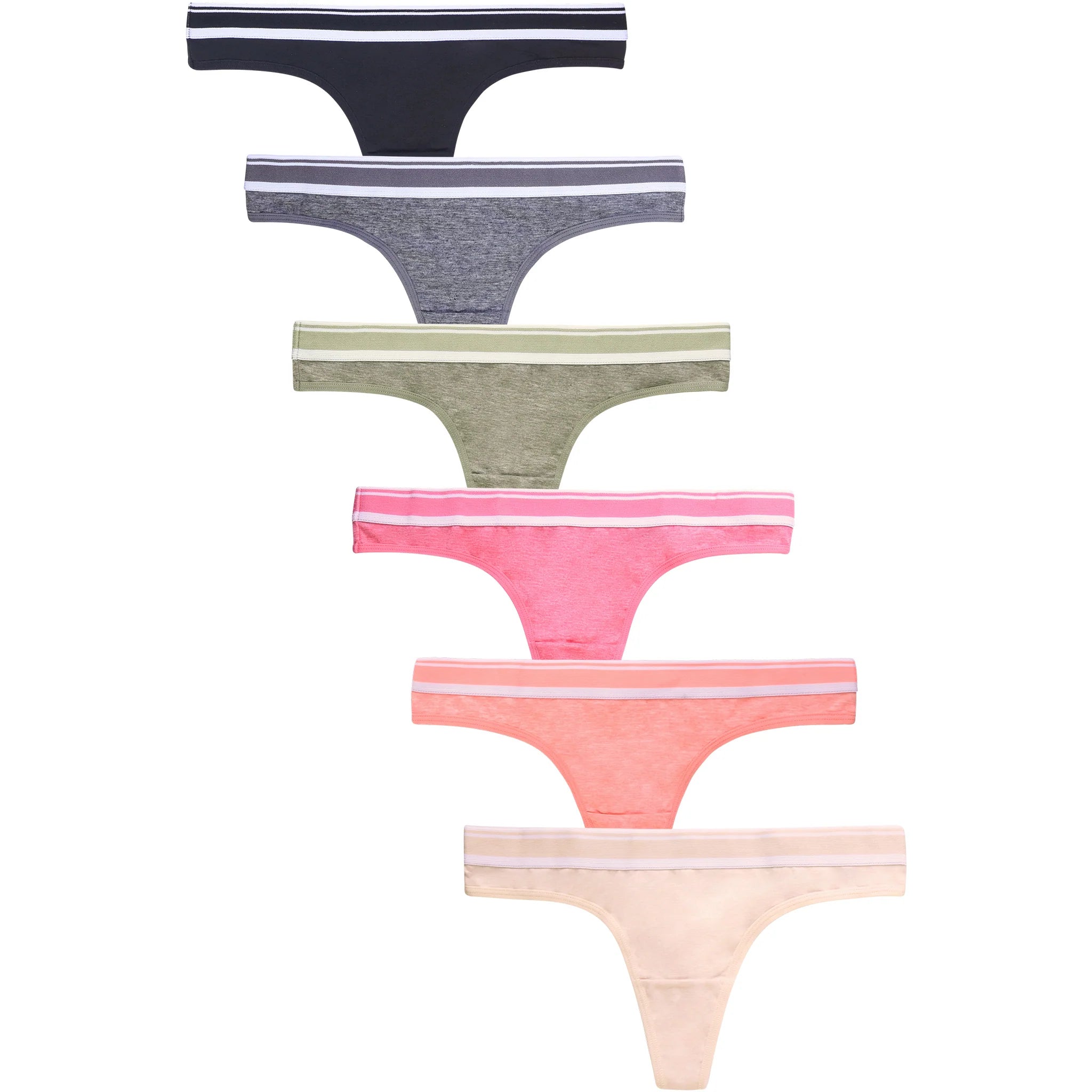 PACK OF 6 SOFRA WOMEN'S COTTON BLEND STRIPED BAND SOLID THONG (LP1551CT)