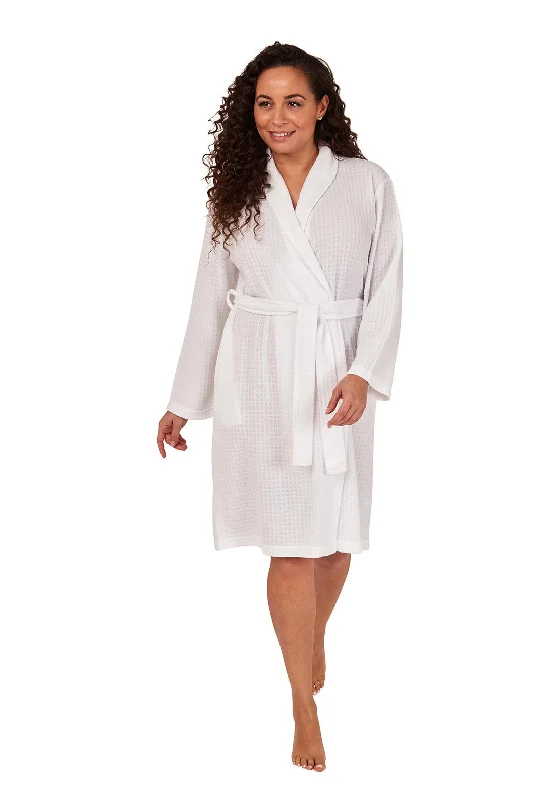 Indigo Sky Waffle Shawl Collar Dressing Gown, White