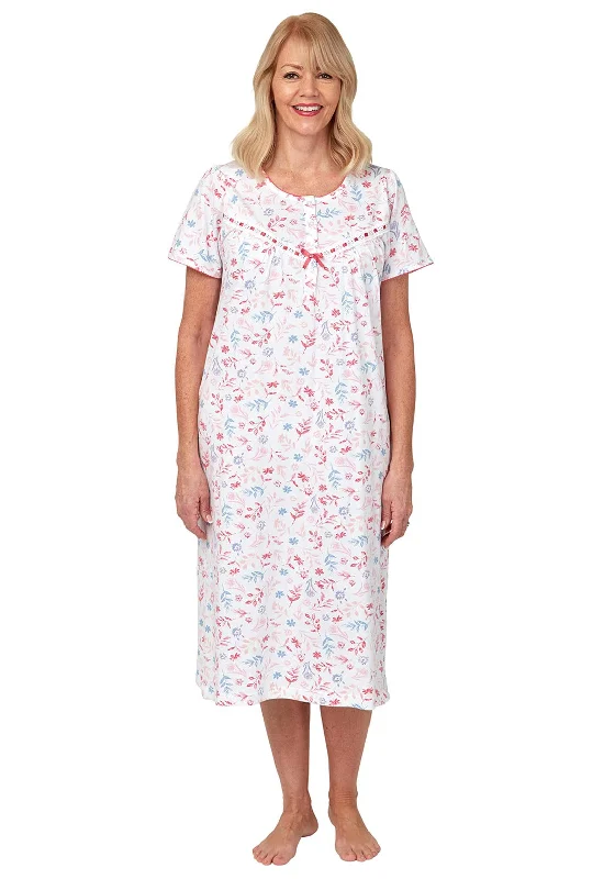 Marlon Floral Short Sleeve Nightdress, White and Pink