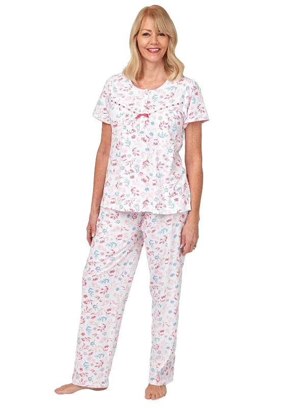 Marlon Floral Short Sleeve Pyjama Set, White and Pink