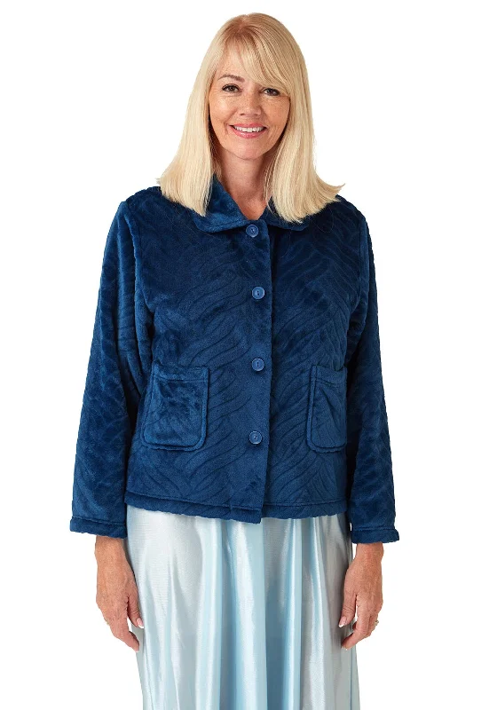 Marlon Fleece Button Up Bed Jacket, Ocean Blue