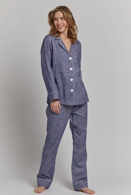 Navy Herringbone Portuguese Flannel Pajamas