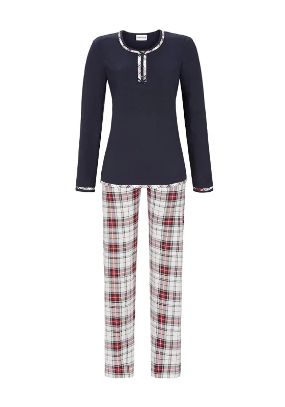 Ringella Check Panel Pyjama Set, Navy