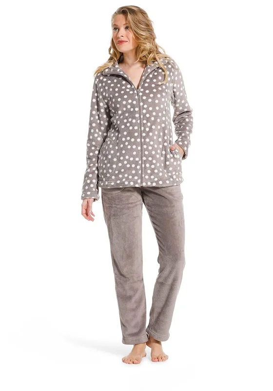 Pastunette Dotty Zip Through Pyjama Set, Taupe