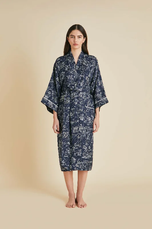 Sabine Erebus Navy Toile de Jouy Robe in Silk Twill